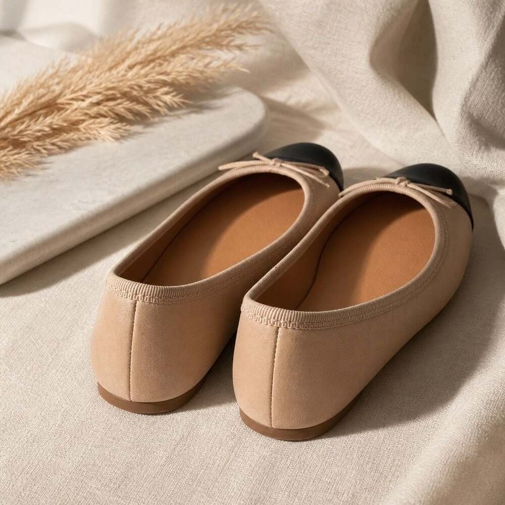 A New Day Beige and Black Cap Toe Ballet Flats Size 8 - Picture 2 of 8